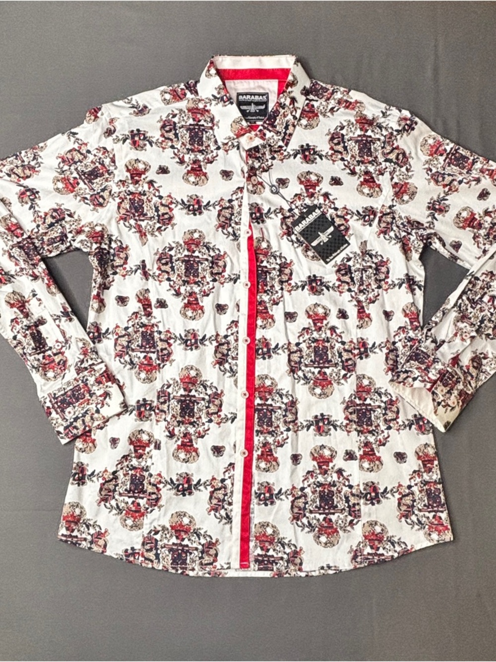 Barabas Royal Crest White Red Printed Long-Sleeve Shirt Jacket
